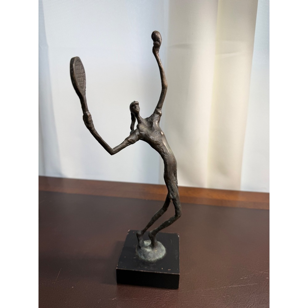 Abstract Bronze Female Tennis Player Statue Giacometti Style Sports Sculpture